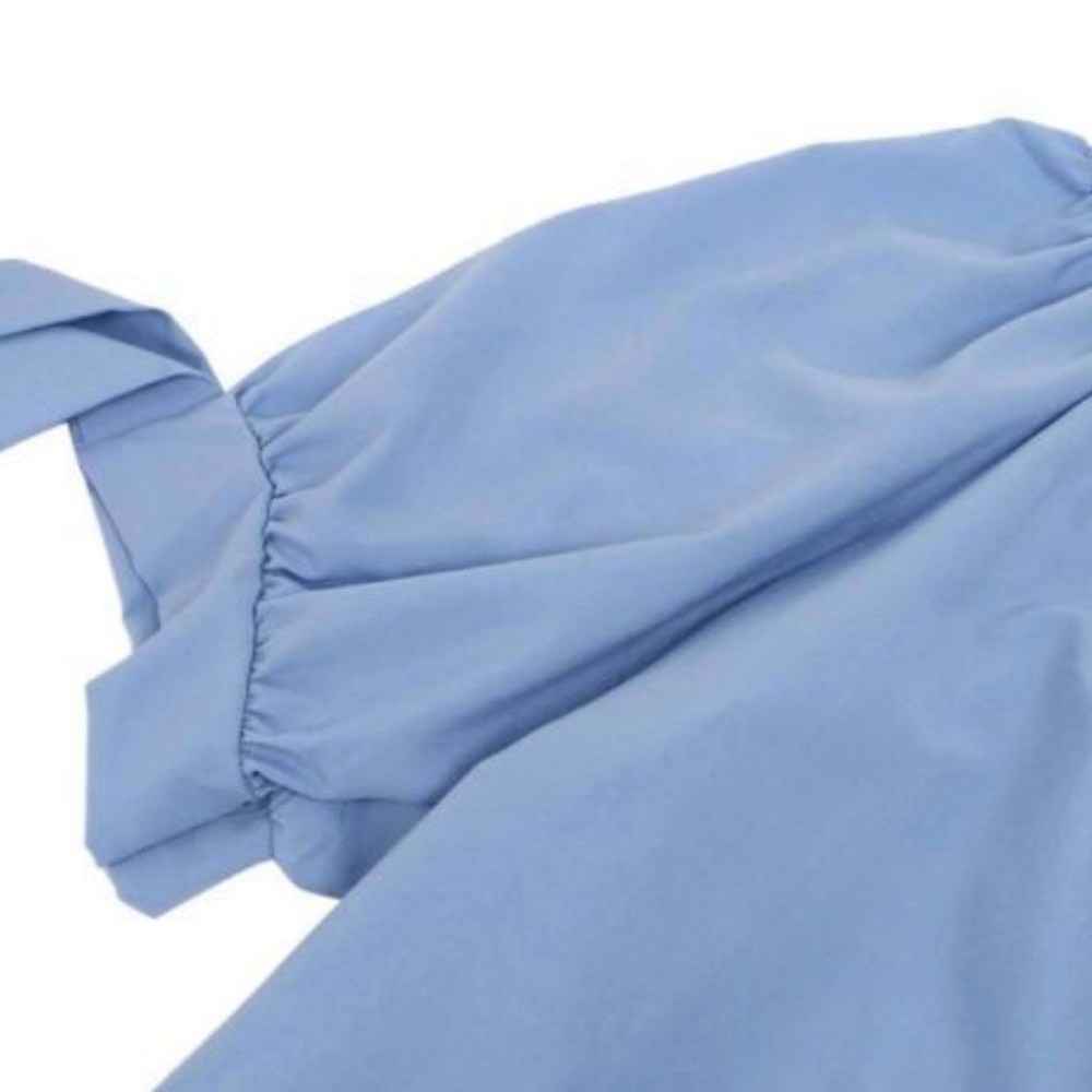 New boho Blue crochet lace off shoulder crop top - Picture 4 of 5